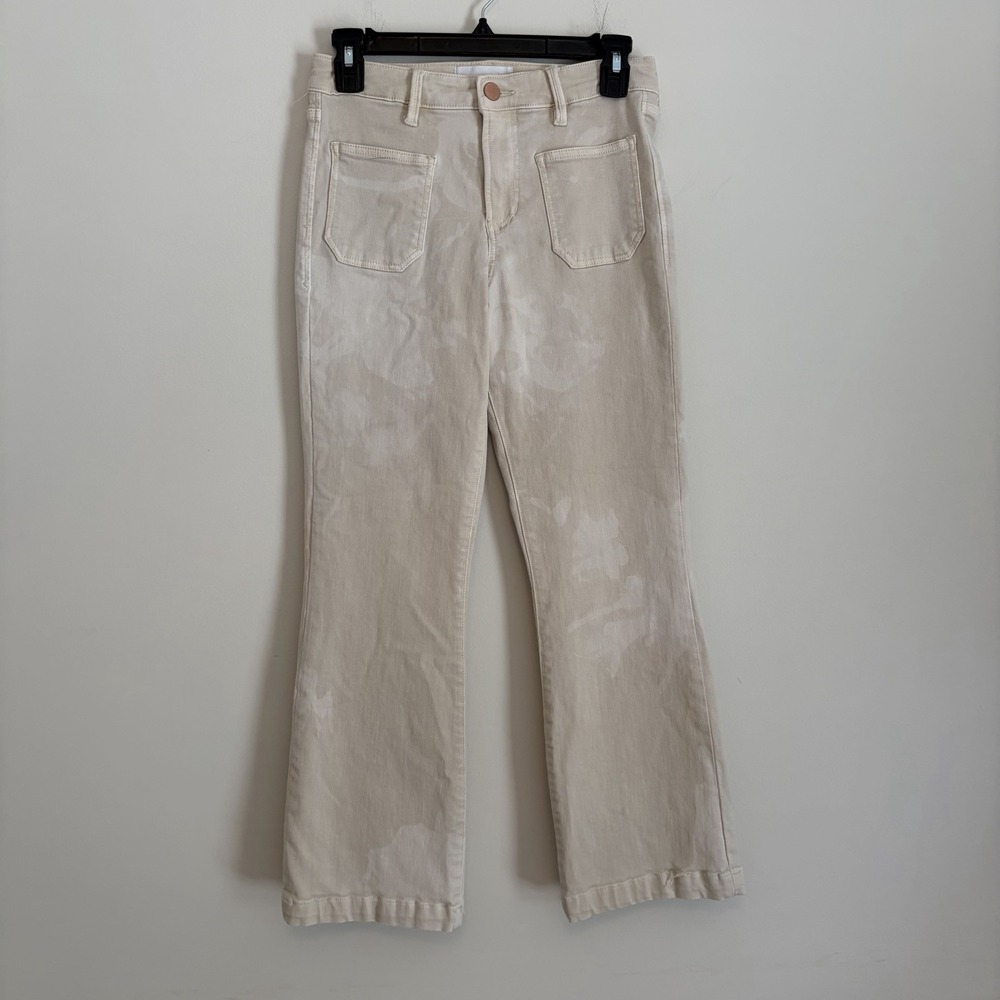 Dear John 25 Jeans Vanilla Bleach Splatter Denim Jeanne Flare High Rise Cropped